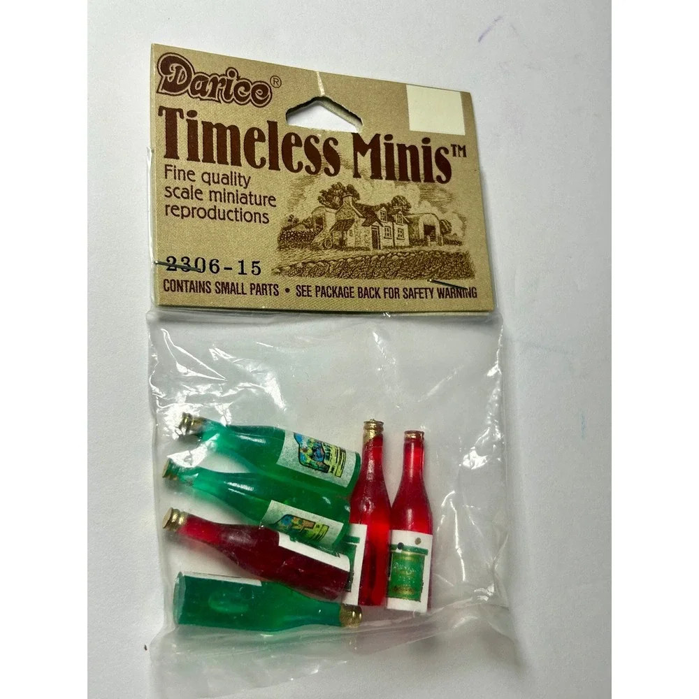 Darice Timeless Minis Miniature Wine Bottles 6 Piece Set 2306-15 Red Green